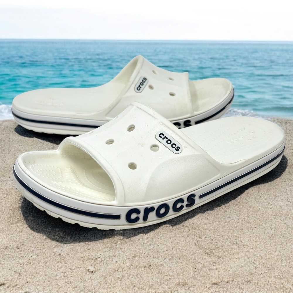 Crocs Unisex Bayaband Slide Sandals Open Toe Slip On Flip Flops Beachy Travel